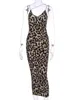 Hugcitar Leopard Print Sleeveless VNeck Sexy Midi Dress Spring Women Fashion Streetwear Christmas Party Outfits 220615