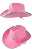 Шляпа шляпа короны Berets для женщин Западные ковбойские кепки розовые туара праздничные костюмы перьев Федора Капсберет Davi22