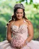 Hellrosa Perlenkugelkleid Quinceanera Kleider Strasshalterhalter Halsausschnitt Crystal