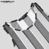 INCERUN Men Mesh Tank Tops Striped Transparent Sexy Vests O Neck Sleeveless Streetwear Breathable Summer Casual S5XL D220615