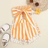 Focusnorm 1 6y Summer Infant Girls Sweet Desets Sets 2 -st riem mouwloze gestreepte Bowknot Tops Tassel Shorts 220620