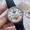 Three stitches series tourbillon automatic mechanical watch high quality Top luxury brand leather strap Deluxe fashion moon Phase Hollow carving flower shell one