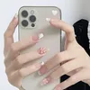 Uñas postizas, 24 Uds., parche para uñas con incrustaciones de diamantes de imitación y lazo, párrafo largo extraíble, manicura de moda, herramientas de arte DIY Prud22