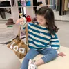 Hoodies & Sweatshirts Spring fashion Girls cotton striped sweatshirts Kids loose 220823