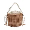 Sacs de paille tissés d'été pour femmes chaîne de perles ronde à la main en rotin sac à main de plage voyage bohème femme épaule bandoulière sac de créateur