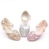 Girls Sandals 2022 Spring Summer Children Half Sandals Kids Crystal Shoes Rhinestone with Pendant Princess Sweet High Heels Chic G220418