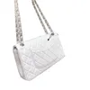 Womens Pre-Collection Pearly Pink White Bag Classic Double Flap Lambskin Quilted Iridescent Gold/Silver Metal Hardware Chain Crossbody Shoulder Pochette Purse 26C