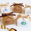 12sets Kraft Papper Box Presentförpackning Bröllop godis lådor medtag och band DIY Party lådor för förpackning