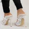 Sorbern White Lace Women Pump Dress Shoe Stilettos High Heel Mules Slip On Pointy Toe Mary Jane Mature Style Shoe Custom Color