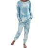 Women's Two Piece Pants Tie-dye Print Tracksuit Long Sleeve Set Women O-Neck T-Shirt Top Drawstring Suit Casual Homewear FemaleWomen's