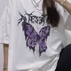 Herrblusfjäriltryck överdimensionerad t-shirt harajuku skörd topp kvinnor kläder kawaii streetwear kort ärm kvinnliga kläder g220512