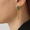 Peri'sBox vert Rectangle verre boucle d'oreille longue chaîne cubaine torsadée Vintage insolite boucles d'oreilles à la mode pour les femmes bijoux