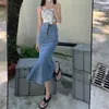 Faldas Mujer Moda Vintage Wrap Höft Hög midja Svart jeanskjol Mermaid Split Plus Size Streetwear Trumpet Vild Sexig 220322