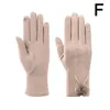 Fem fingrar handskar kvinnor vinter plus sammet tjockare varm pekskärm elegant pompom mocka vindtät full finger cykling körning