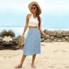 Zomer Midirkirt Women Chiffon Midi Slit Skirts Hoge taille Bloemprint Fashion Beach Elegant Wrap Rok Vrouw Aline Outfit 220611