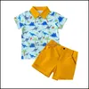 Комплекты одежды Детские мальчики наряжаются дети, динозавры, печатные топсандшдорты 2pcs/set Summer Fashion Boutique Bab