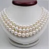 Ręcznie wiązany klasyczny naszyjnik ślubny 3 rzędy 8 mm naturalny biała skorupa perłowa biżuteria mody 17-19 cali