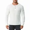 Mens Long Sleeve Henley Shirt Autumn Slim Fit Waffle Cotton T Shirt Men Solid Color Prace Business Prace Casual Tshirt Mężczyzna XXL L220704