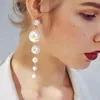 Trendy Elegant Created Big Simulated Pearl Tassel Long Earrings Dangle Pearls String Statement Drop Earrings For Women Wedding Party Gift