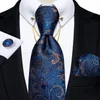 Bow Binds Luxus blaues Gold Paisley Seide für Männer 8cm Herren Hochzeit Hals Tiege Tasche Square Manschettenknöpfe Set Kragen Pin Geschenkbogen