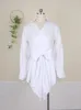 Women's Blouses & Shirts Women White Blouse V Neck Tops Long Sleeve With Waist Belt Office Ladies Classy Modest 2022 Spring Autumn Elegant B