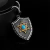 Pendentif Colliers Megin D Acier Inoxydable Titane Turquoise Étoile Bouclier Vintage Rétro Collier Chaînes Collier Pour Hommes Femmes Cadeau JewelryPend