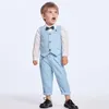 Wiosenna jesień Baby Boy Gentleman Suit Biała koszula z łukiem Tiestriped Vesttrousers 3PCS Formalne ubrania dla dzieci SET24109040426