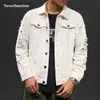 Pink black white Men Ripped jeans Jackets Hip Hop Holes Fashion Men Women Streetwear Distressed Casual Denim Coat Plus Size 5XL 201127