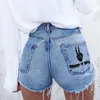 Ladies High Street Personality Printing Punk Raw Edge Summer Denim Shorts Pants Wholesale 220713