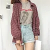 Kadın Gömlekleri Tunik Japonya Kawaii Bayanlar Retro Chic Cep Split Plaid Shirt Günlük Kadın Punk Harajuku Kadınlar İçin Sevimli Giysiler T200322