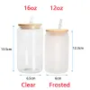 US Stock 12oz 16oz sublimering Glass Cup Blanks With Bamboo Lid Frosted Beer Can Glass Double Wall Snow Globe Tumbler Mason Jar Mugg med plaststrån SXJUL27