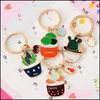 Party Favor Event Supplies Festive Home Garden Enamel Cactus Keychains Women Succent Potted Keychain Beach Style Hat Rings Creative Car Ke