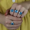 Cluster ringen geometrie vierkante traan druppel wit blauw kubieke zirconia cz charme band vinger voor vrouwen verloving bruiloft sieraden geschenkcluster