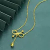 Women Pendant Chain Charm ins Bow Design 18k Yellow Gold Filled Simple Style Fashion Jewelry Gift