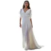 Elegancki Boho Beach Suknia Ślubna Krótki Rękaw V-Neck Otwórz Powrót Długie Czeski Suknie ślubne 2022 Dresses Line Bride Wedding Rates de Mariee