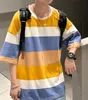 メンズTシャツ2021夏のカジュアルファッショントレンドTシャツワイドストライプ印刷Tシャツラウンドネック短袖TシャツサイズM-5XL