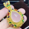 Lockets Natural Real Rose Quartz Lüks Büyük Kolye Kolye Takı Başına 11ct Taş 925 STERLING Gümüş Q28285