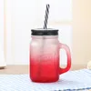 500 ml Kreative Farbverlauf Glas Wasser Flasche Saft Trinken Transparent mit Stroh Hahn Tasse Griff Tasse Mason Tassen für erwachsene