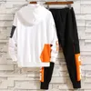 Men's T-Shirts Fashion Set Korean Style Autumn Winter Elastic Waist Trousers+Long Sleeve Pullover Sweatshirt Casual Men Clothing