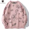 Aolamegs Men Sweater Cartoon Cute Rabbit Strawberry knitted Pullover Sweaters Couple ONeck Casual Soft College Style Streetwear 210804