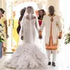 Long Sleeve Mermaid Wedding Dresses 2022 African Ruffles Tiered Skirt Lace Applique Plus Size Princess Bridal Gowns vestido de noiva
