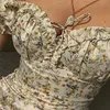 WannaThis Summer Floral Off Shoulder Puff Sleeve Maxi Dress For Woman Robe Sexy Lace Up Side Split Chic Mid Calf Aesthetic 220630