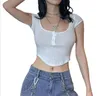 Womens T-shirt Harajuku Simple White Slim Fit Soft Woman Tshirt Croptop Summer Casual Basic Streetwear Female Pure Square Collar Tee Top