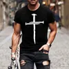 Men's T-Shirts Men Top Summer Fashion Cross Print T-shirt Loose Clothes Short Sleeve O-Neck Shirt Casual Clothing