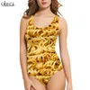 Moda senhoras sem mangas maiô gourmet pizza 3d onepiece banho casual verão feminino maiô gota w220616