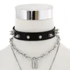 Chokers Punk Padlock Chain Colar Women/Men Goth Spike Charker Collar Pingente Black Leather Emo Jóias Sidn22