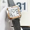 Dropshipping- mens 기계식 시계 35mm/39mm 스퀘어 다이얼 스테인레스 스틸 시계 자동 달력 디자이너 손목 시계가있는 가죽 스트랩