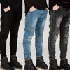 Jeans pour hommes Biker Men Slim Denim Pants Blue plissé Luxury Designer Jean Motorcycle JeansMen's Heat22