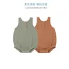 Baby Designer Clothes Boys Rompers Waffle Sleeveless Solid Bodysuits Girls Summer Casual Boutique Jumpsuits Thin Buttons Onesies Newborn Climbing Clothes BA8126