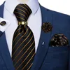 Cravates d'arc de luxe en soie noire rayée d'or pour hommes d'affaires de mariage cravate ensemble avec bague broche broche boutons de manchette pour hommes poche squarebow